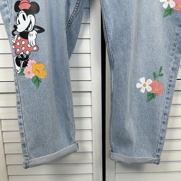 Disney X‎ Hot Topic Mickey Minnie Mouse Floral Mom Jeans Light Wash Plus Size 28 - Picture 4 of 12